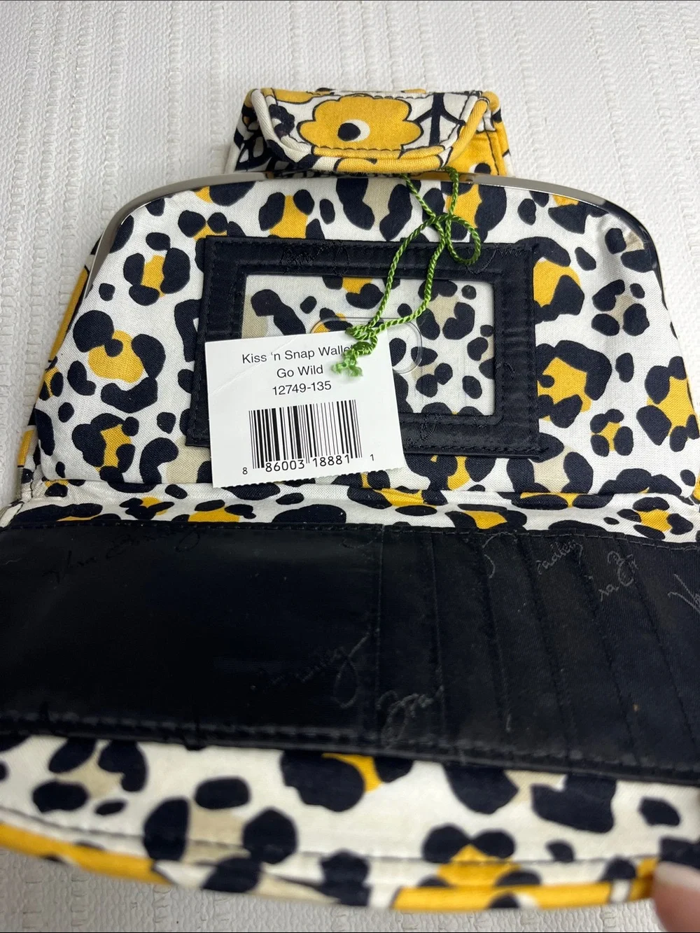 Vera Bradley Go Wild Kiss 'n Snap Wallet - Yellow, Black & White Leopard retired